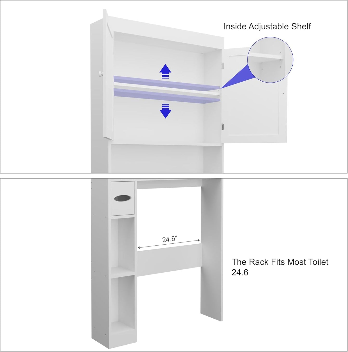 Over-The-Toilet Storage Cabinet with 2 Doors，Home Space-Saving Toilet Rack, Farmhouse Style for Bathroom, Restroom, Laundry