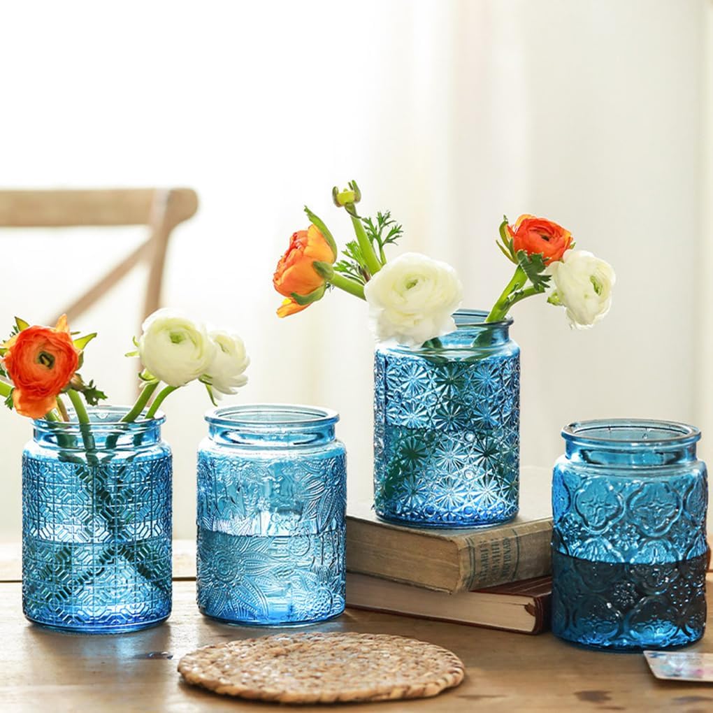 Set of 2 Vintage Blue Glass Storage Jars, 23.7 oz Mason Jars with Lids for Kitchen Pantry, Candy, Flour, Coffee, Pet Food, Decorative Kitchen & Home Decor (Blue, 2 Pack)