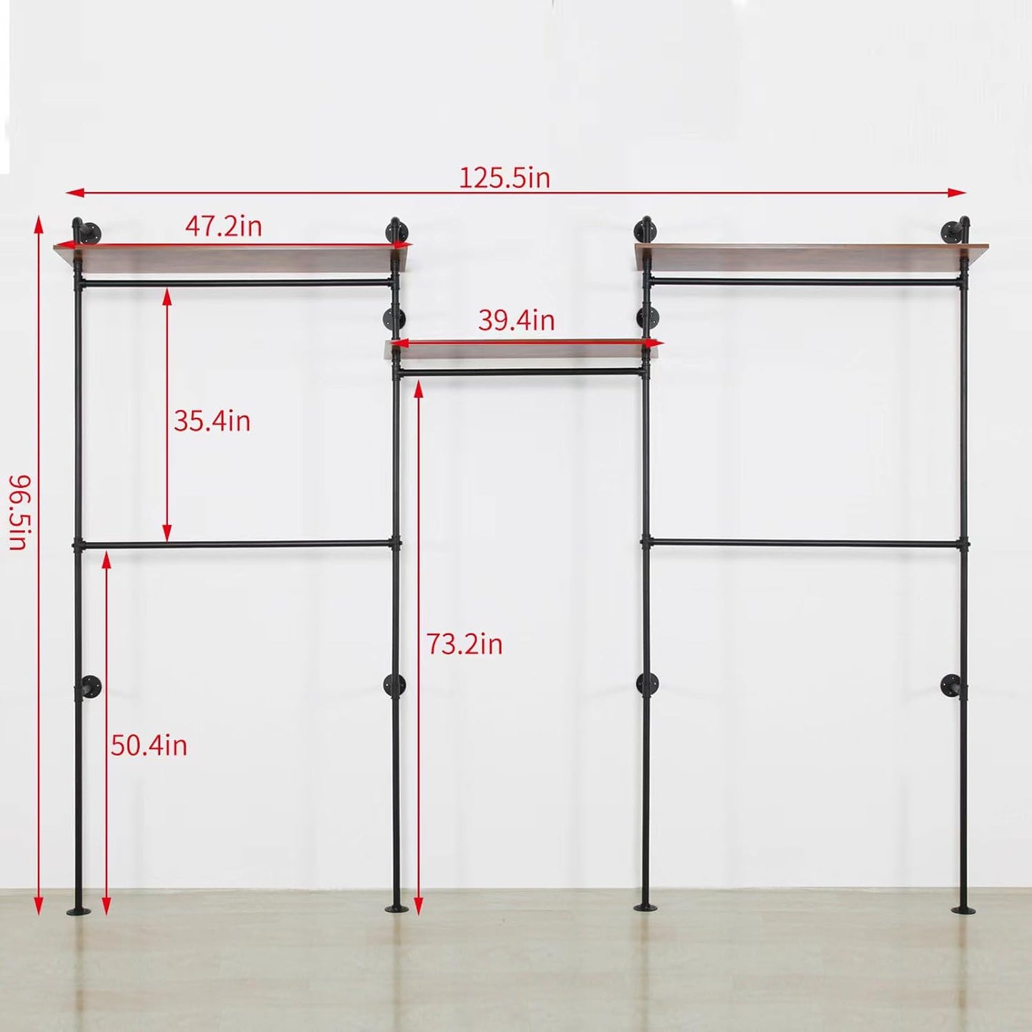 Industrial Iron Pipe Clothing Rack, 40inch Black Vintage Retro Shelving Wall Mounted DIY Garment Rack Rustic Farmhouse Kitchen Storage