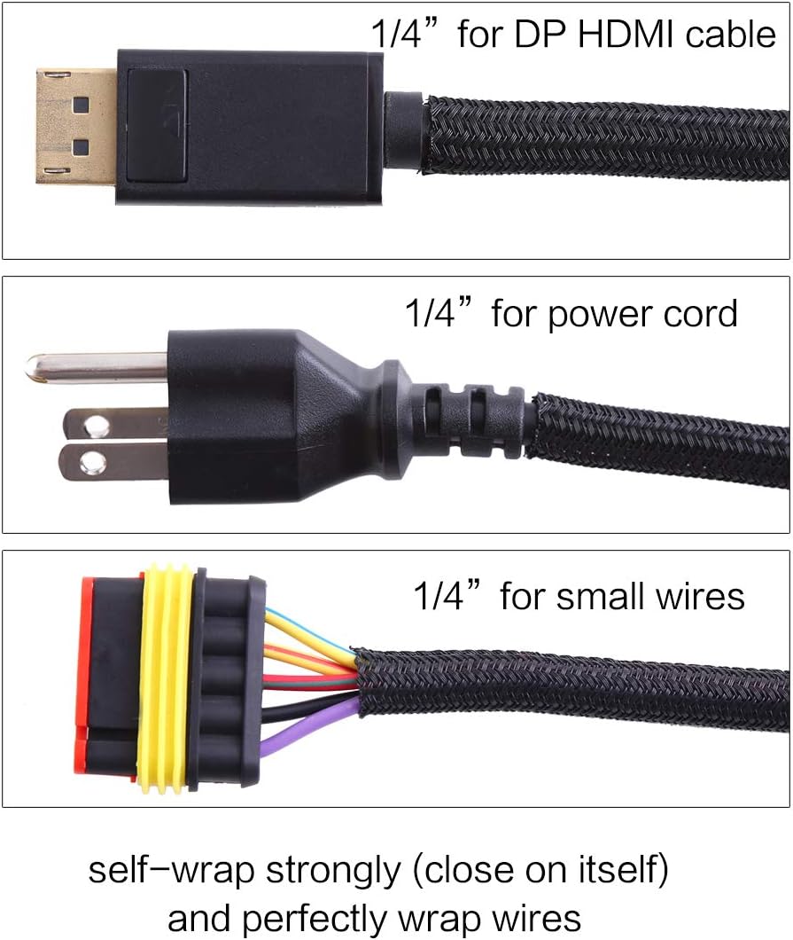Alex Tech 10ft - 1/4 inch Cord Protector Wire Loom Tubing Cable Sleeve Split Sleeving For USB Cable Power Cord Audio Video Cable – Protect Cat From Chewing Cords - Black