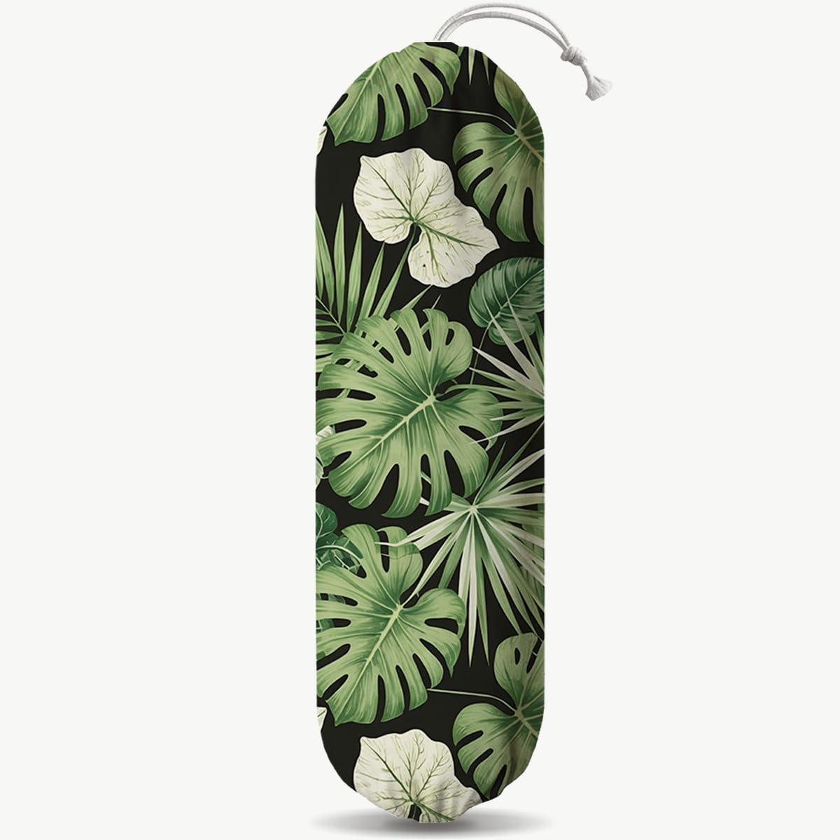 Green Leaves Plastic Bag Holder, Wall Mount Plastic Bags Organizer for Car Trash, Tropical Home Kitchen Decor, Reusable Grocery Bag Organizer, Kitchen Pattern Garbage Bags 52