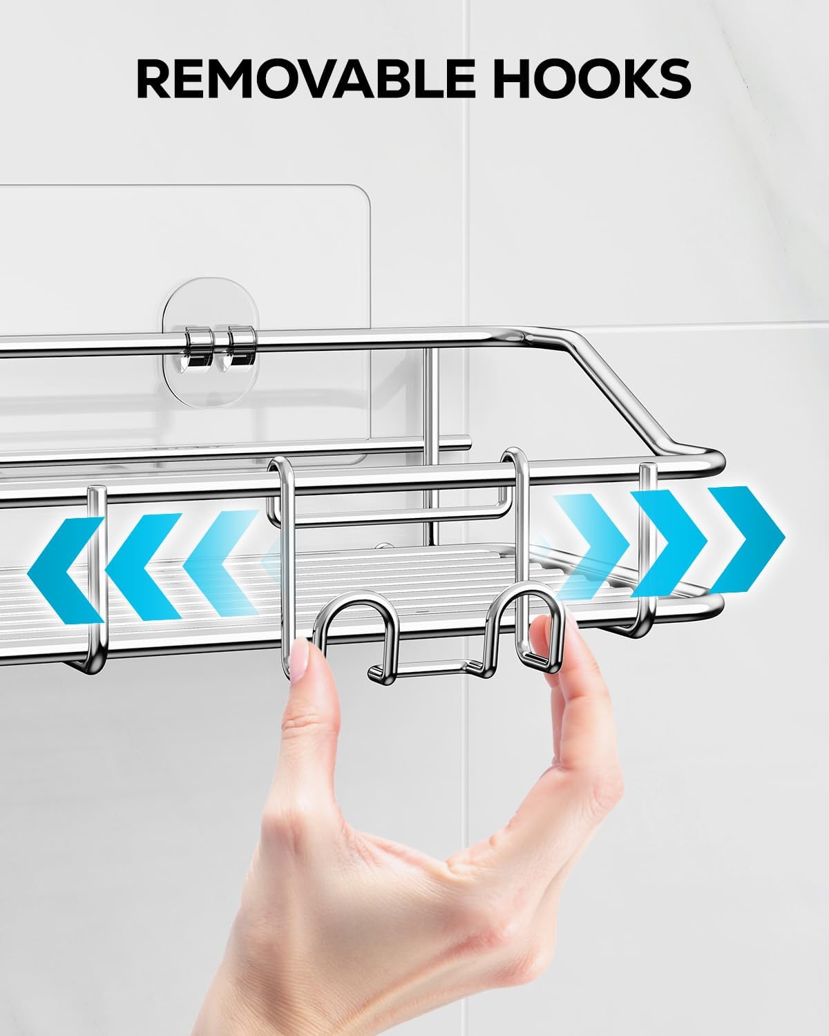Nieifi Shower Caddy Shelf with Hooks Storage Rack Organizer Adhesive Stainless Steel without Drilling for Bathroom, Lavatory, Washroom, Restroom, Shower, Toilet, Kitchen (Sliver, 6 Pack)