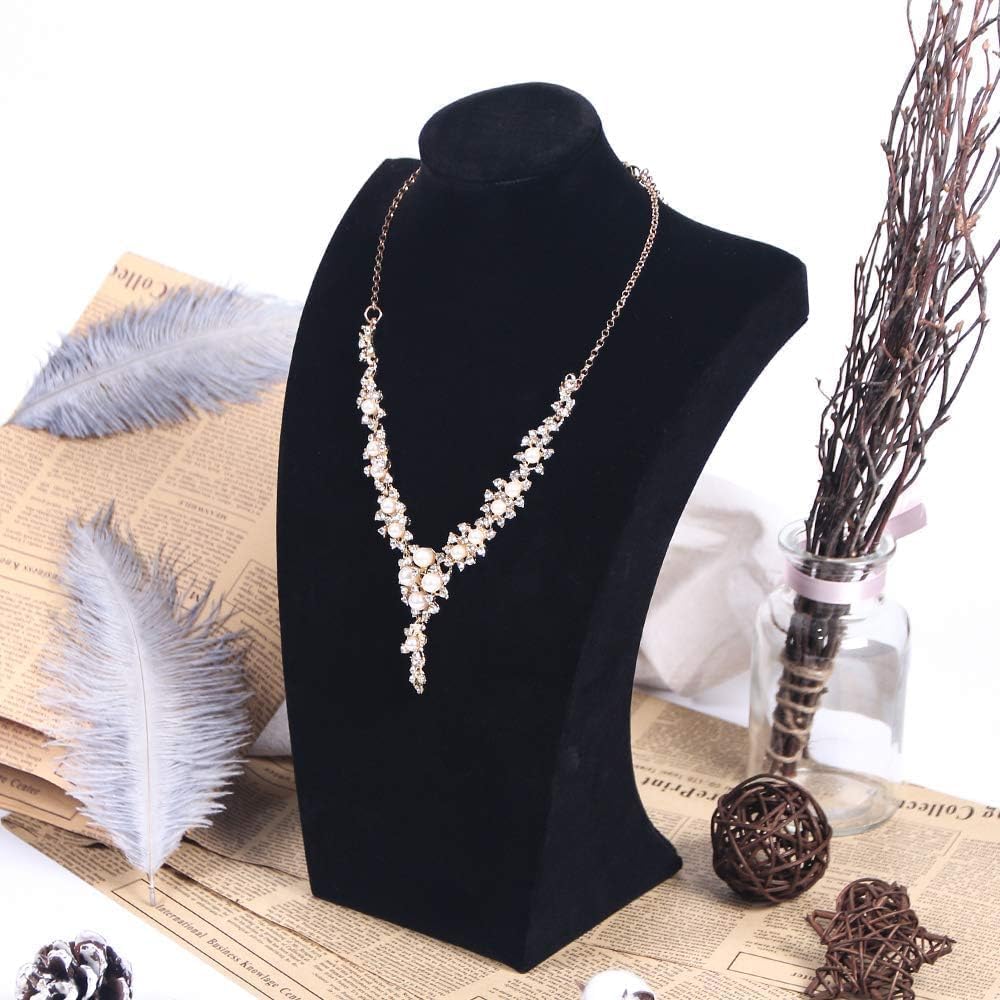 Coward 3Pcs Necklace Bust Stand Rack for Selling, Black Velvet Necklace Jewelry Display Holder for Jewelry Exhibition or Store Shop Show (9" Hight)