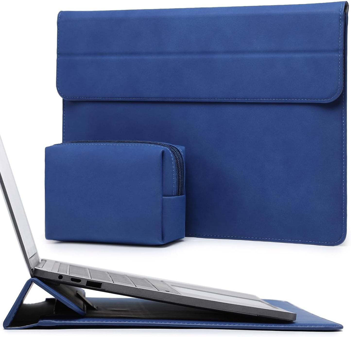 HYZUO 13 Inch Laptop Sleeve Case with Stand for 2025-2018 MacBook Air 13 M4 M3 M2 M1, 2025-2016 MacBook Pro 13 M2 M1, 13" iPad Pro/Air, Surface Pro 11/10/9, XPS 13, with Pouch, Klein Blue