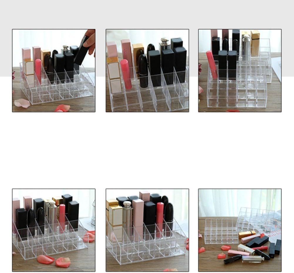 Acrylic Makeup Organizer 4 Tier Storage Rack Clear Cosmetic Shelf for Nail Polish, Lipstick, Essential Oil Bottle Holder Desktop Beauty Organizer with Railing to Tipping