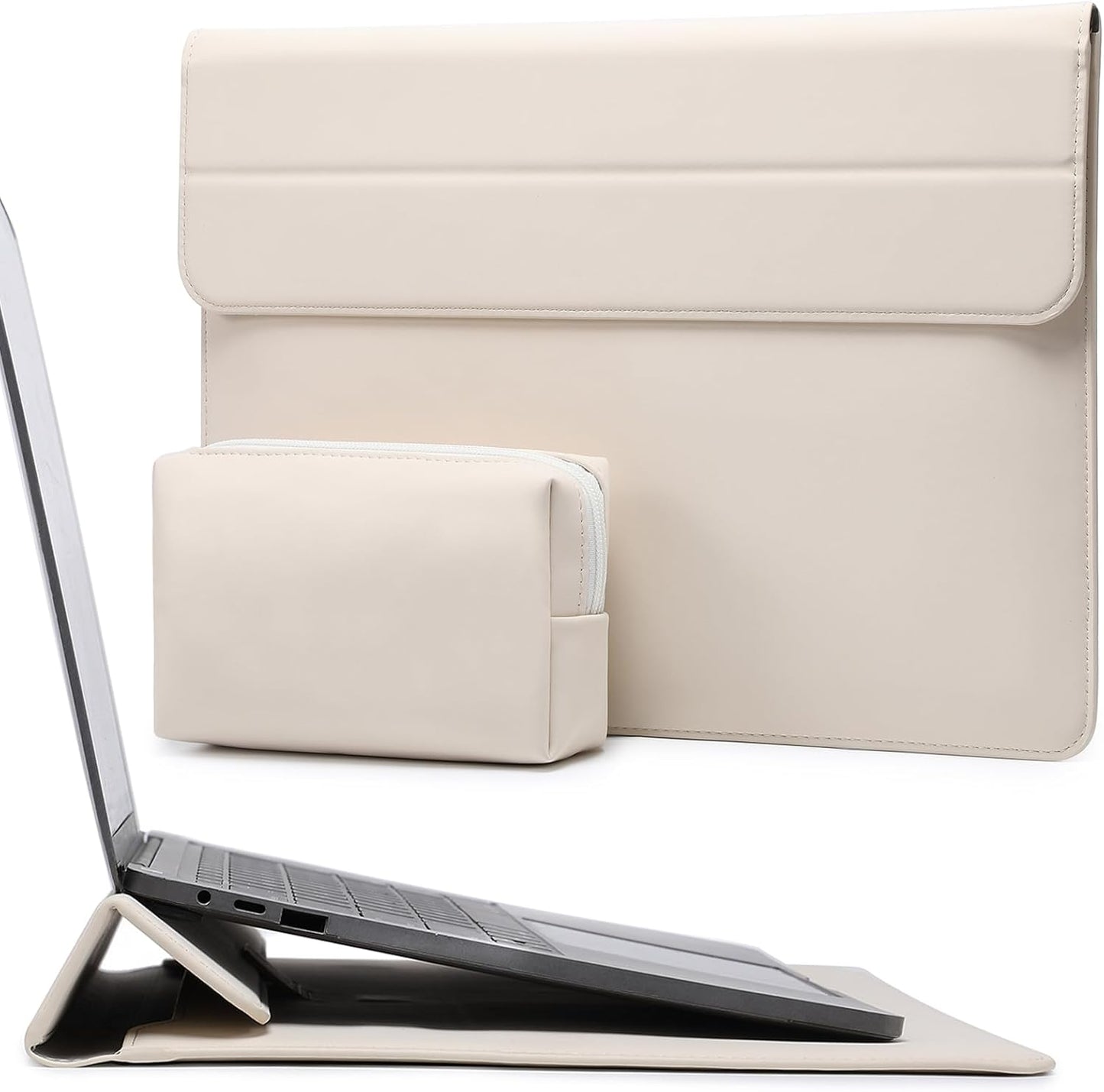 HYZUO 15 Inch Laptop Sleeve Case with Stand for MacBook Air 15 M4 A3241 M3 A3114 M2 A2941 2025-2023, 15" Surface Laptop 7/6/5/4, MacBook Pro 15 A1990 A1707 2019-2016, with Pouch, Beige