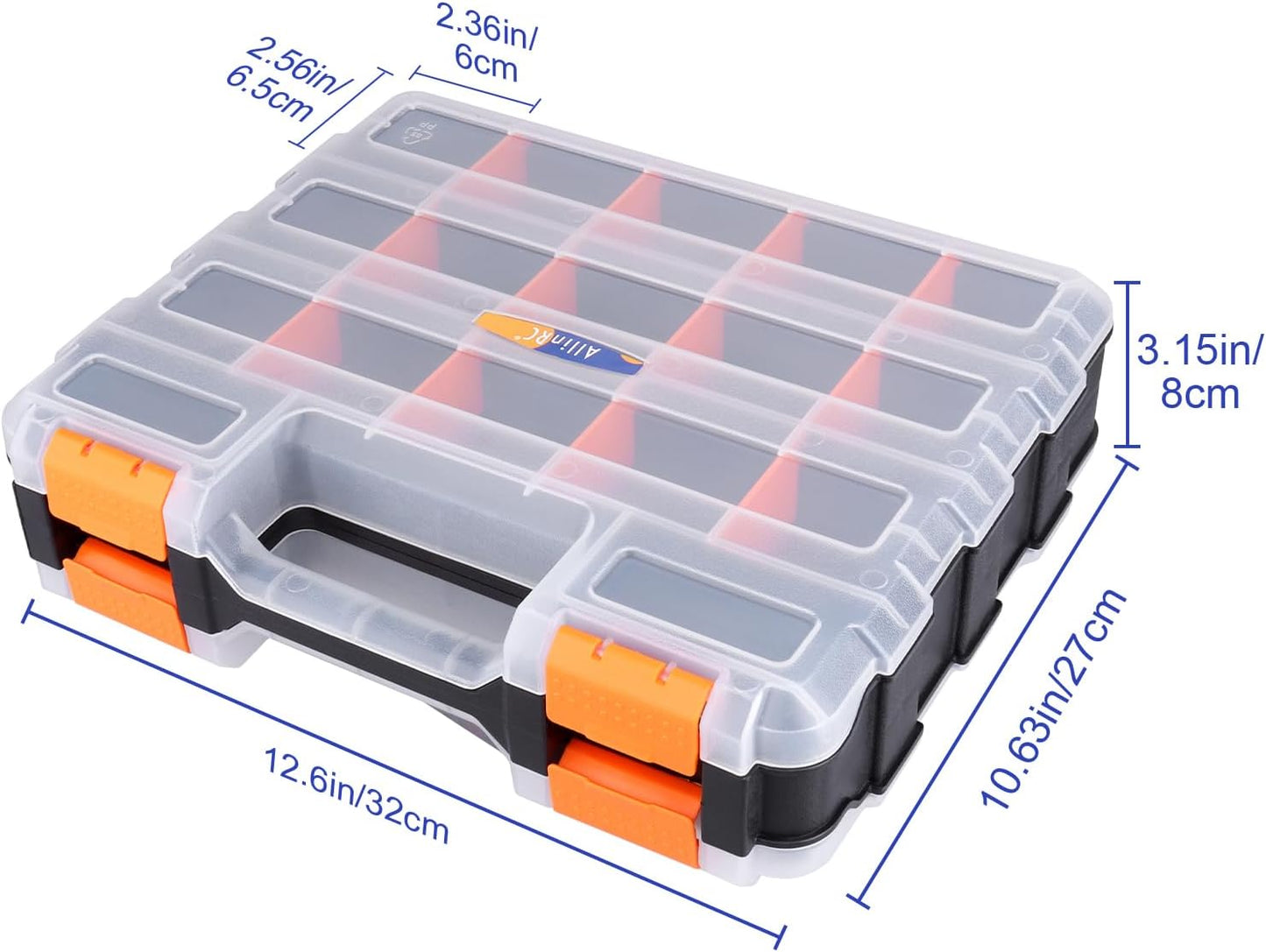 Small Parts Organizer Double Sided Parts Organizer with Removable Dividers 34-Compartments Storage Bins for Hardware, Screws, Nuts, Bolts, Washers, Nails, Fasteners, Tools