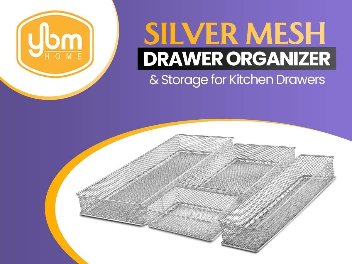 YBM HOME Silver Mesh Drawer Cabinet and or Shelf Organizer Bins, School Supply Holder Office Desktop Organizer Basket (12, 3x12x2 Inch)