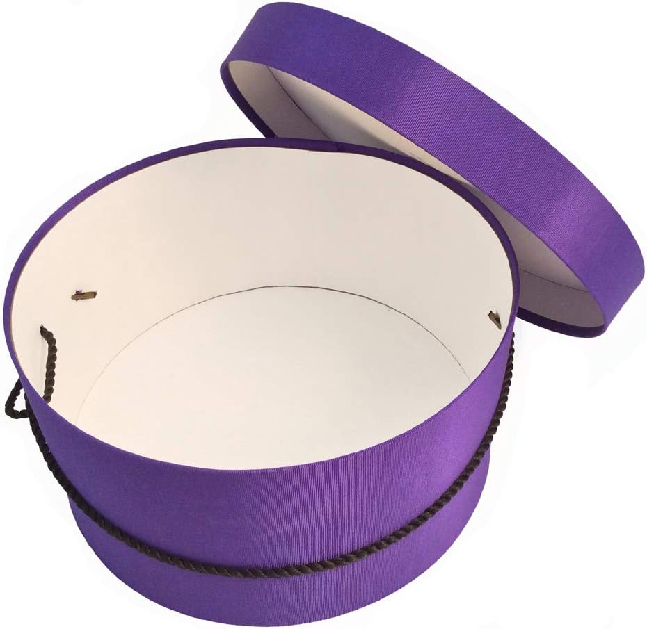 Sarah's Hat Boxes Classic Dark Purple Hat Box – 18.5" x 9.5" (Dia. x Ht.) Handmade in USA – Odorless Non-Toxic Adhesive, Cording Handle – Premium Storage for Hats & Accessories