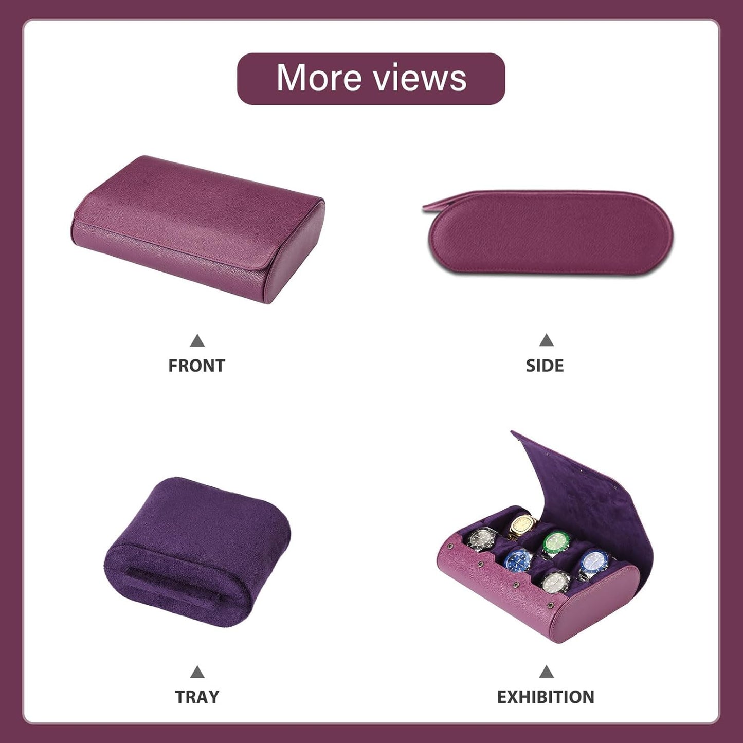6 Watch Travel Cases for Men - Watch Roll 6 Slots Travel ﻿violet Multifunctional Watch Display Box Cabinet ，Christmas Gift for Man/Woman/Office, ﻿
