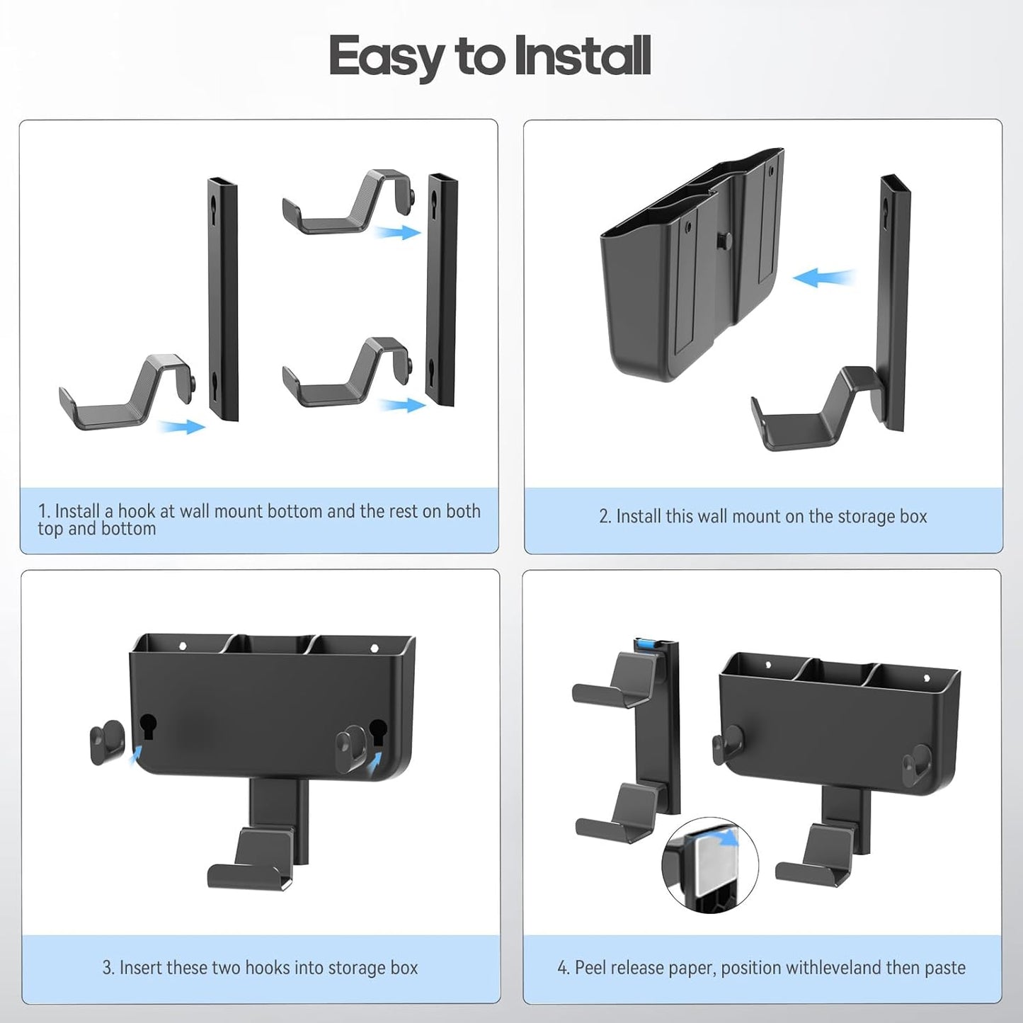 Controller & Headset & Remote Holder Wall Mount with No Drill, 2 Packs Gaming 4 Controllers Hanger Hook Mount for PS5/PS4/XBOX/Switch, Headphone Stand & Remote Control Holer Wall Shelf with Adhesives