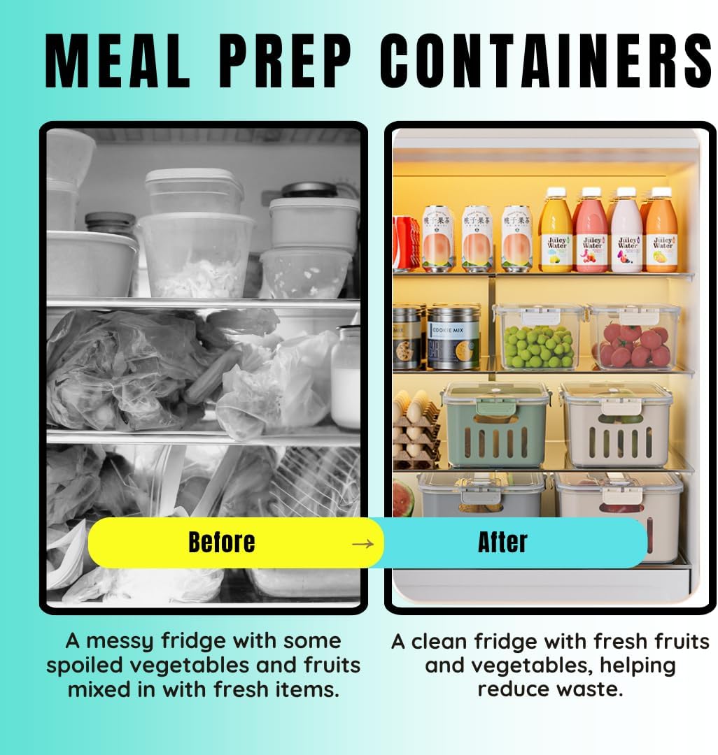 5-Pack Fruit Containers for Fridge Keep Fresh – Airtight Food Containers with Lids, Produce Saver with Removable Colander, Fridge Organizers, Microwave & Dishwasher Safe (Cream)