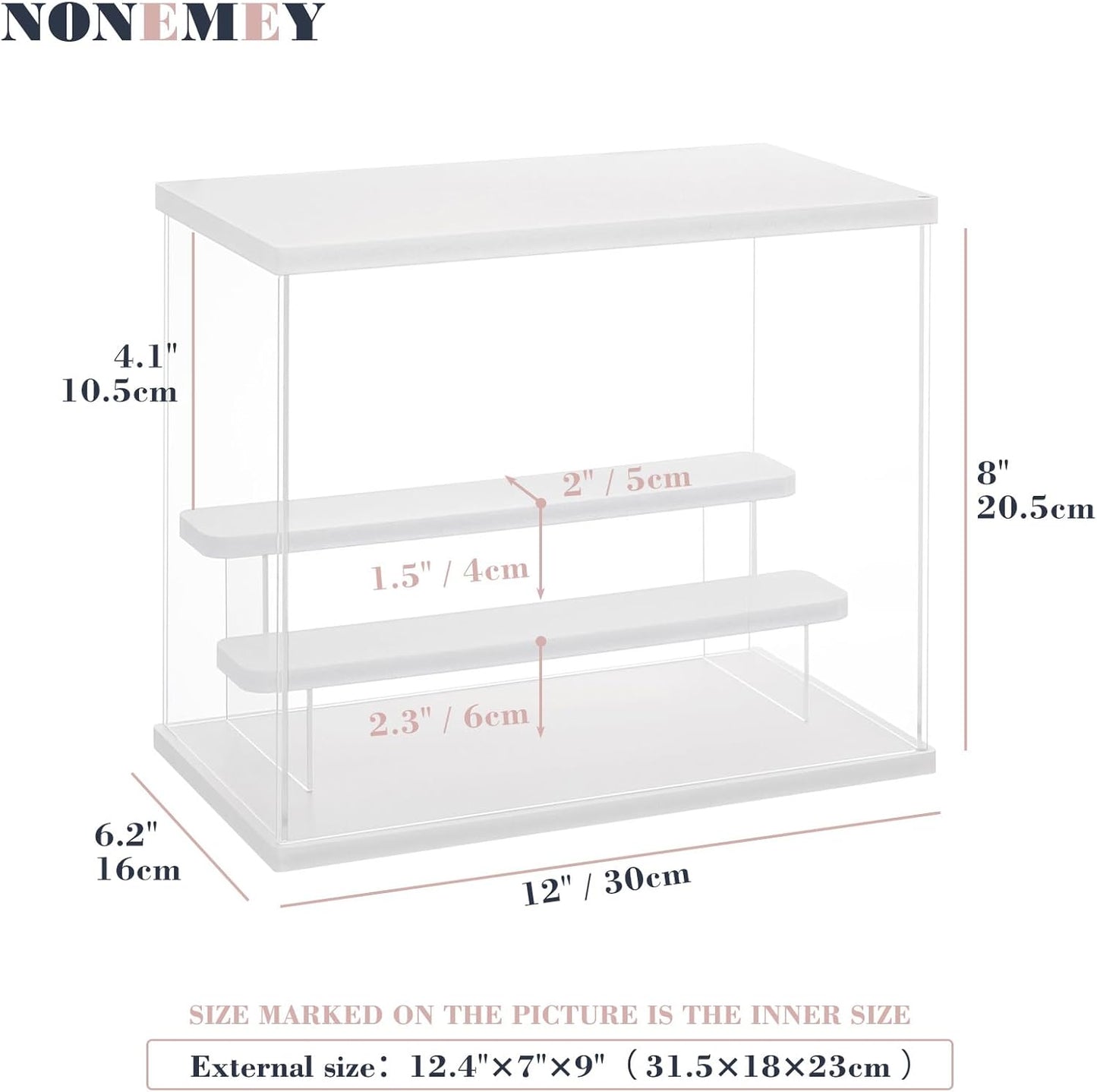 NONEMEY Clear Acrylic Display Case with Light ,3 Tier Multiple Color Lights via Remote Control Dustproof Display Box for Collectibles Figures Mini Toys (White 3Tier 12.4*7*9inch)