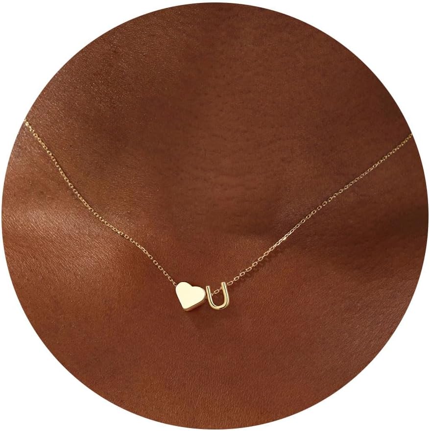 Turandoss Christmas Gifts for Grandkids - Dainty 18K Gold Plated Tiny Heart Initial A-Z Letter Pendant Necklace Stocking Stuffers for Teen Girls Jewelry