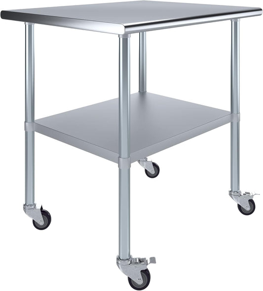 AmGood 36" Long x 30" Deep Stainless Steel Table with Casters