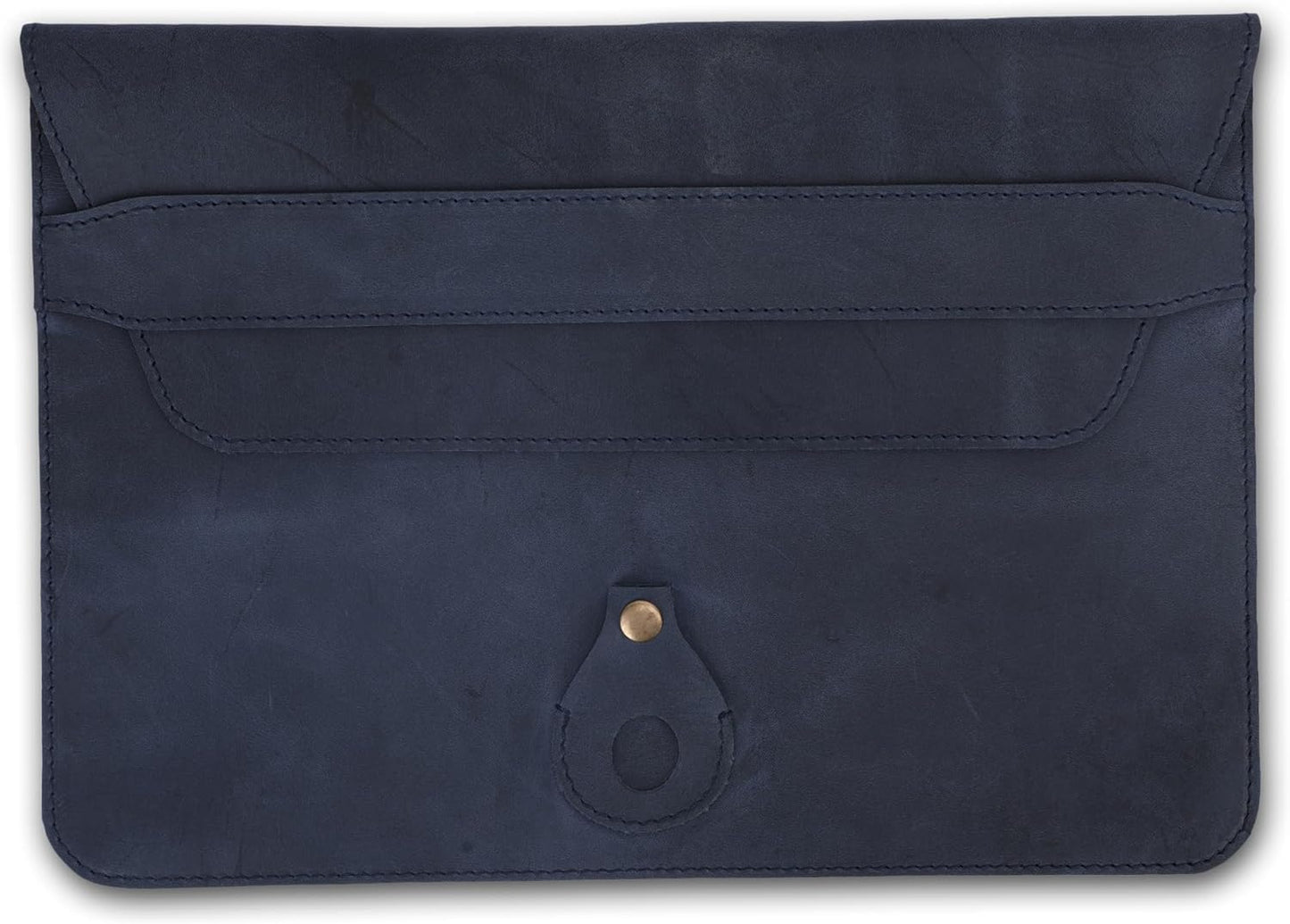 Genuine Leather Laptop Sleeve 13–14 Inch, Slim Laptop Case Compatible with Mac Pro 13 (M3, M2, M1 Chip) Mac Air 14 Surface 13.5 XPS 13/14 Yoga/IdeaPad, Blue Envelope Bag with Pen Holder