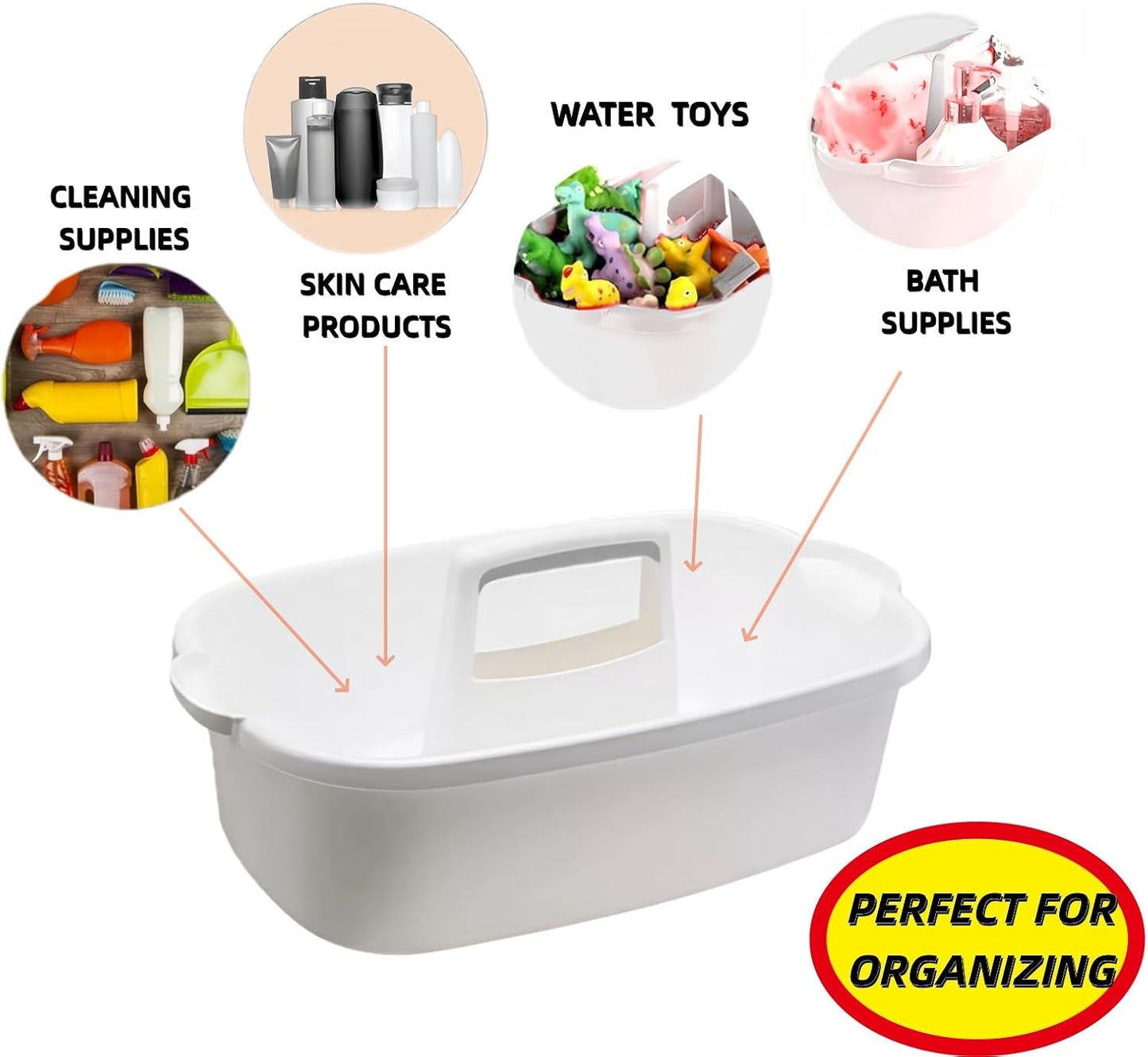2 Pack Large Cleaning Caddy Portable Shower Basket Supply Organizer with Handle,Plastic Bucket Tool Storage,for Bathroom,Bedroom,Kitchen,Under Sink Storage (White)