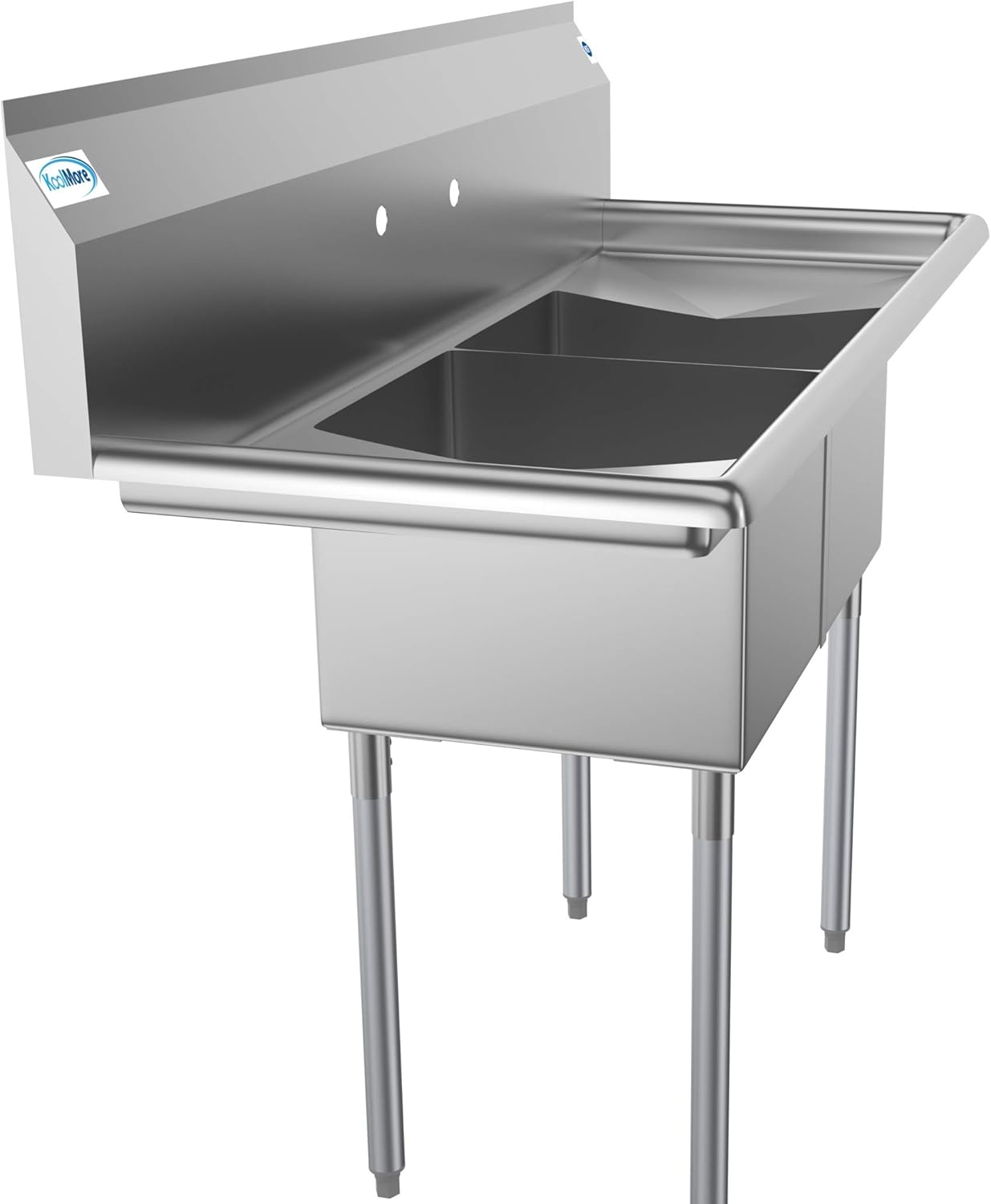 KoolMore - SB141611-12B3 2 Compartment Stainless Steel NSF Commercial Kitchen Prep & Utility Sink with 2 Drainboards - Bowl Size 14" x 16" x 11", Silver