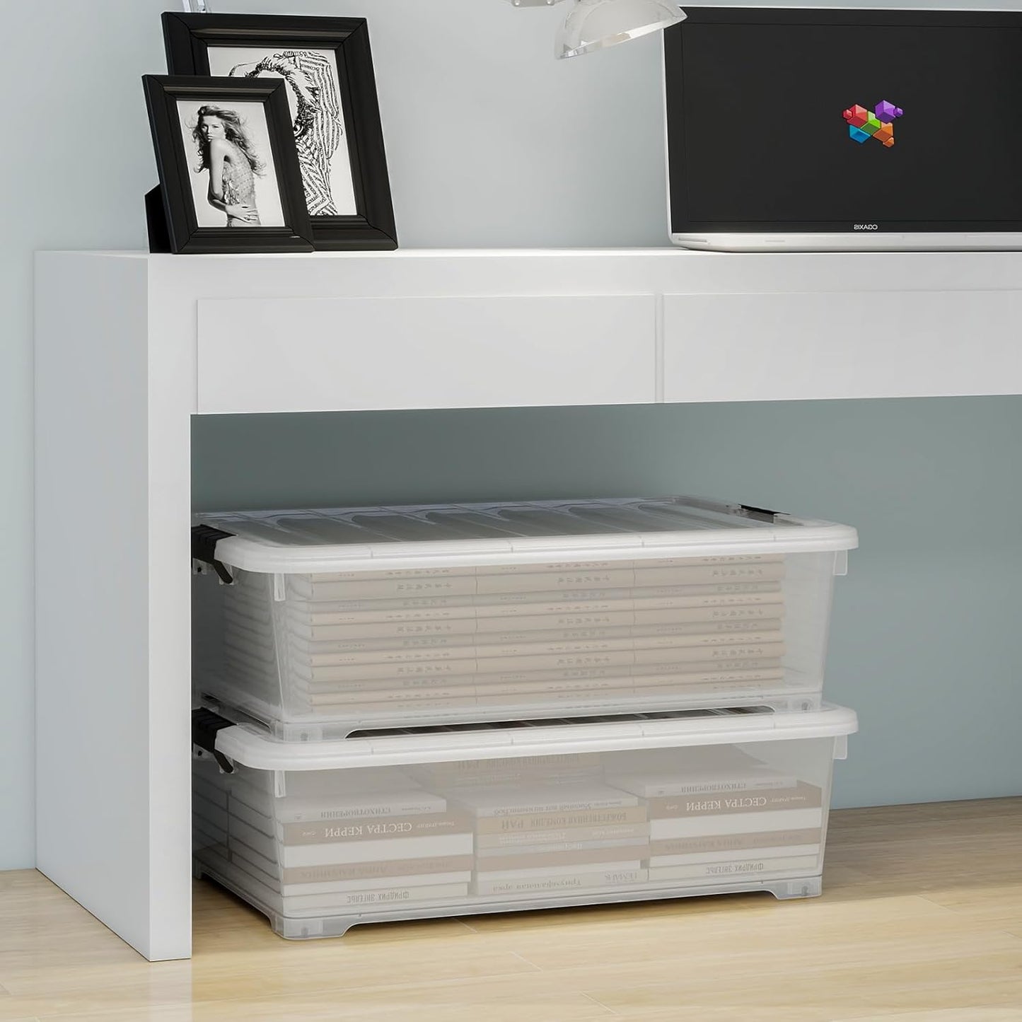 26 Quart Clear Underbed Storage Bin, Plastic Underbed Storage Box, Wheeled Underbed Storage Container with Lid, 4 Packs