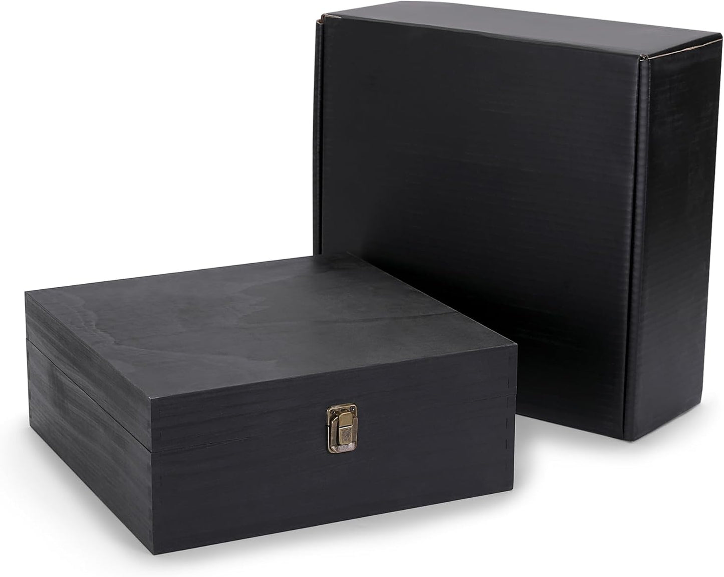 makerflo Medium Black Pine Wood Memory Box with Black Felt Inside, Hinged with Clasp, Keepsake Wooden Box Ideal for Craft, Personalization (Laser Engraving, Epoxy, UV DTF, and Vinyl) – Pack of 1