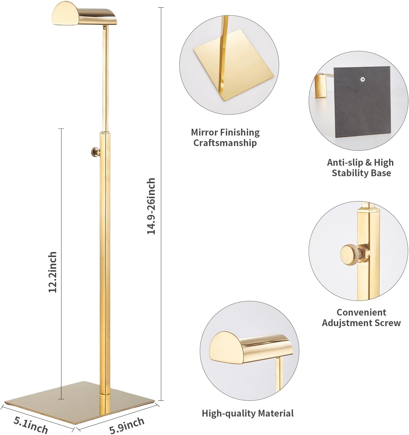Purse Display Stand 2pack Gold Solid Bag Display Rack Counter Purse Organizer Adjustable Height Stainless Steel Hangbag Display Stand (Gold)