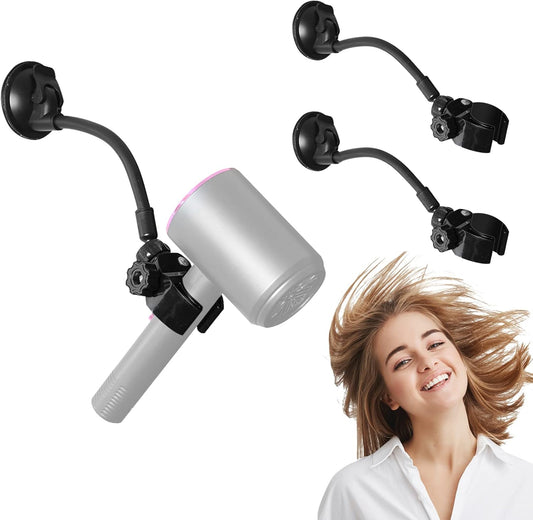 LUEXBOX Adjustable Hair Dryer Holder Stand, 360 Degree Rotation Blow Dryer Bracket with Positionable Arm and Suction Cup, Hands Free Hair Dryer Holder for Mirror and Ceramic Tile (Black 2Pack)