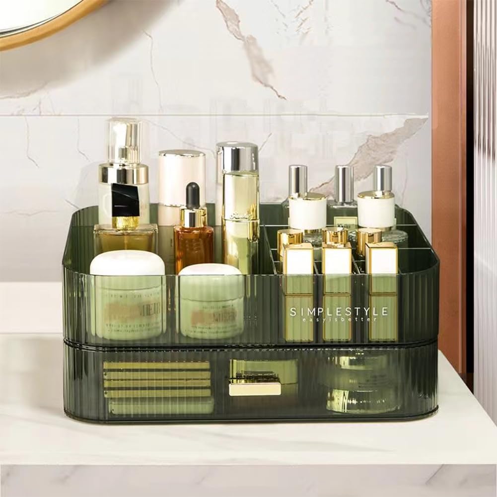 MIUOPUR Stackable Makeup Organizer Drawers, Bathroom Vanity Organizers and Storage, Ideal for Desk and Dresser Countertops, Great for Cosmetics, skincare, Lipsticks, Nail Care -Green
