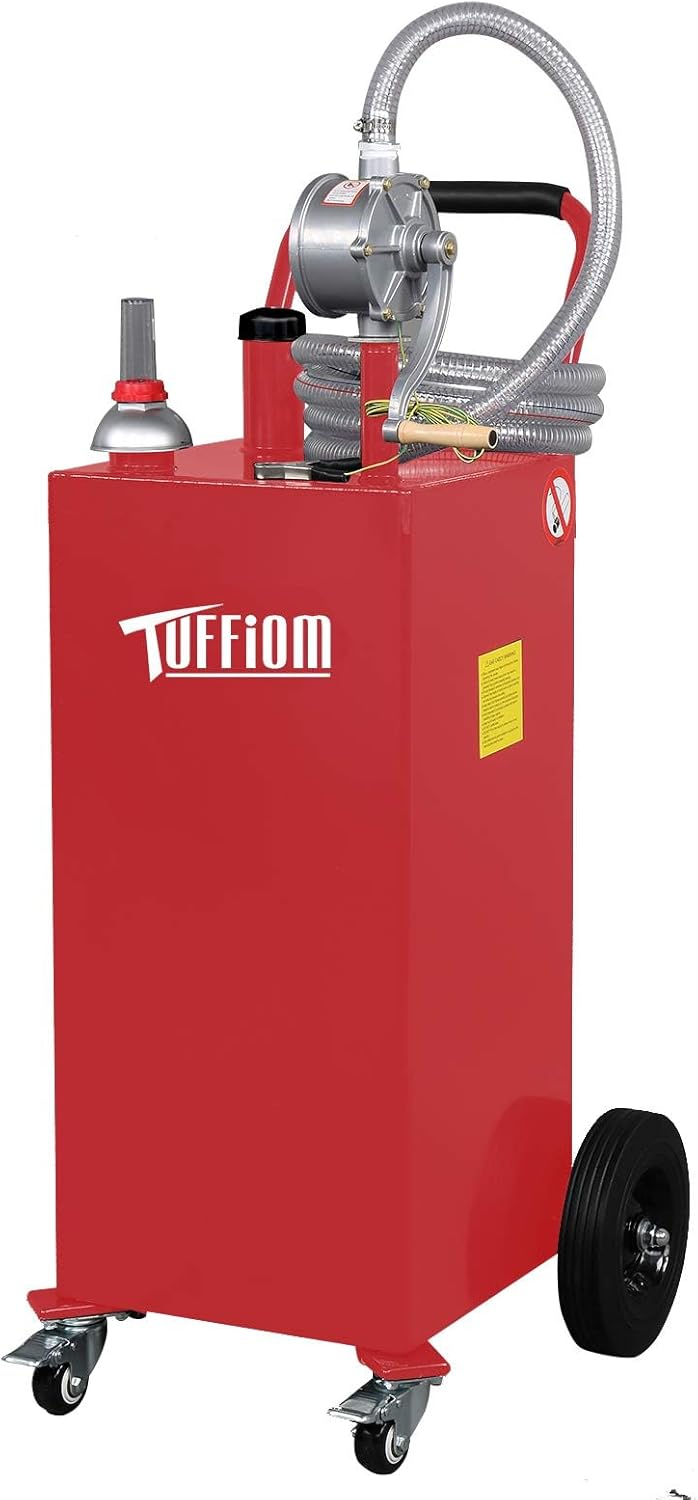 TUFFIOM 30 Gallon Portable Gas Caddy w/Swivel Wheels,Fuel Storage Tank, Gasoline Diesel Can with Fuel Transfer Rotary Hand Siphon Pump for Automobile ATV Car Mower Tractor Boat Motorcycle