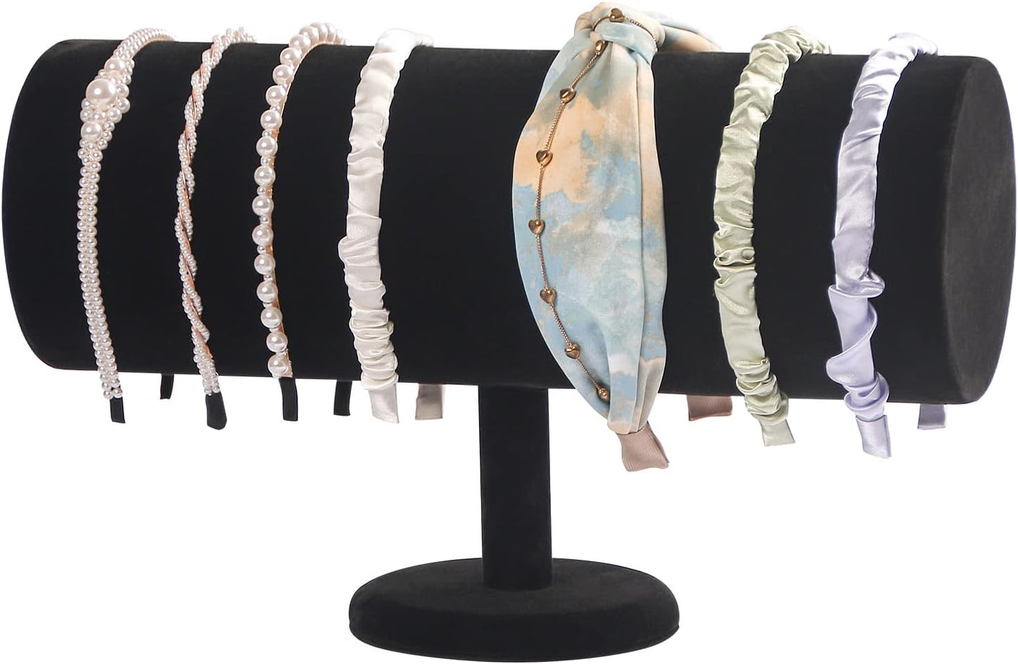 Coward T-Bar Beige Headband Holder Organizer,Hairband Display Stand,Hairband Storage Rack for Girls And Women (detachable black velvet)