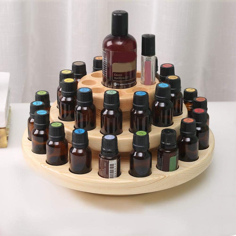 Hapivida Wooden Essential Oil Display Stand, 3-Tier 39 Slots Essential Oil Storage Box Round Rotating Case Holder Organizer Tray Essential Oil Bottle Holder Diffuser Holder Turntable