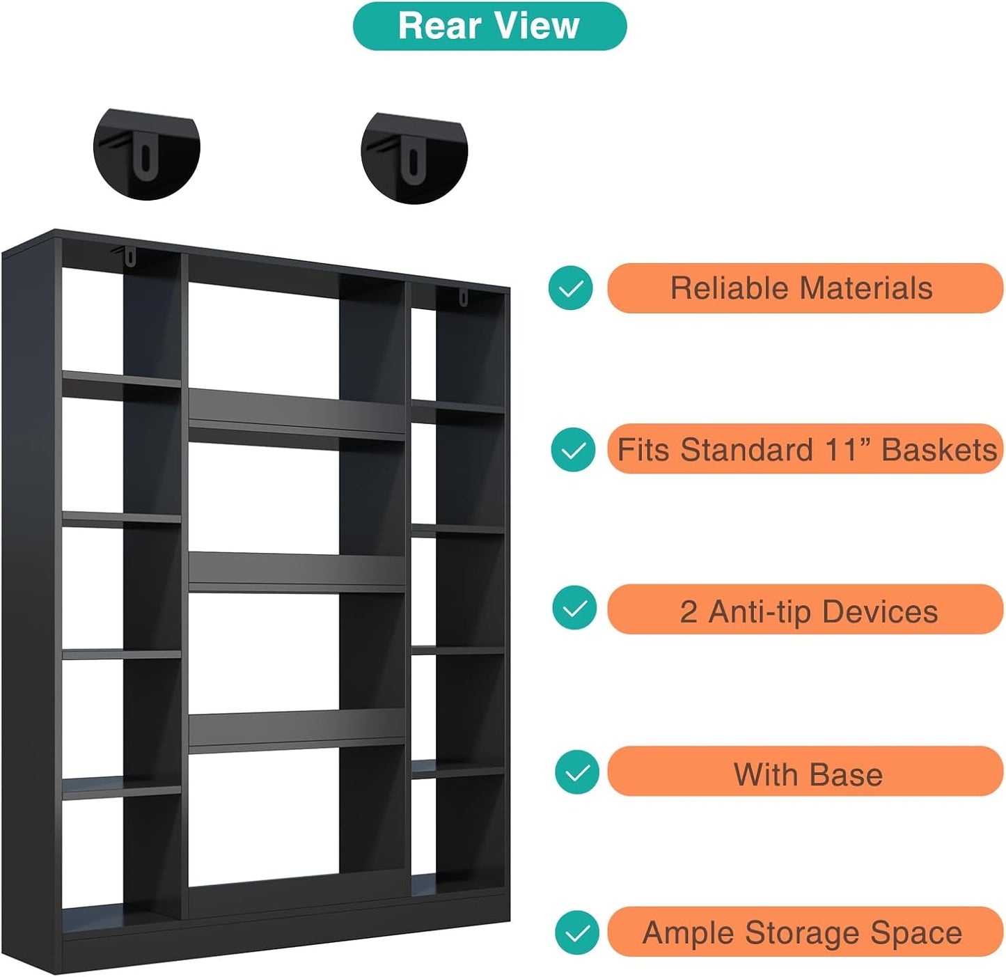 Cube Storage Bookcase with Base - Large Wooden Bookshelf with 10 Open Cubes and 4 Shelves for Home and Office, Freestanding Organizer, Black