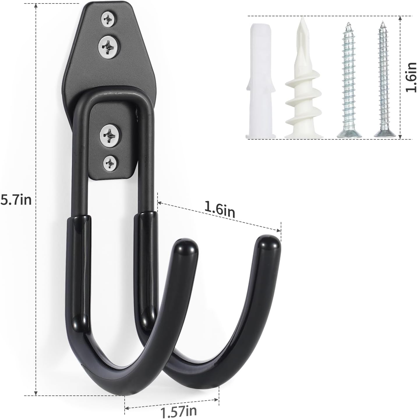 Garage Hanging Hooks Wall Mount, Garage Tool Storage Hooks, Wall Hangers for Hose, Tools, Garden Equipment, Ladder, Bikes, Broom and mop, Black
