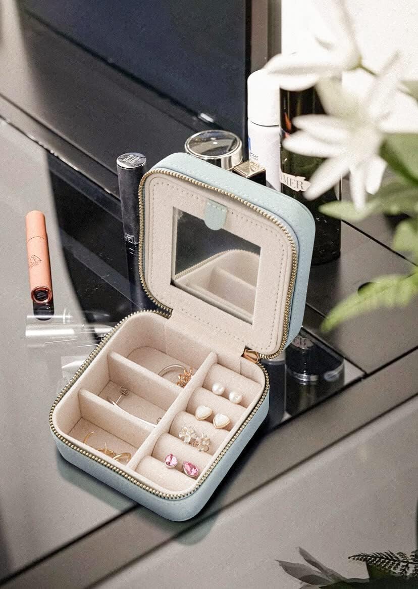 S.Leaf Travel Jewelry Organizer Boxes for Women Small Portable Necklace Earrings Bracelet Rings Travel Case Best Friend Birthday Gifts for Women Trendy (Butterfly_Hazeblue_Blue)