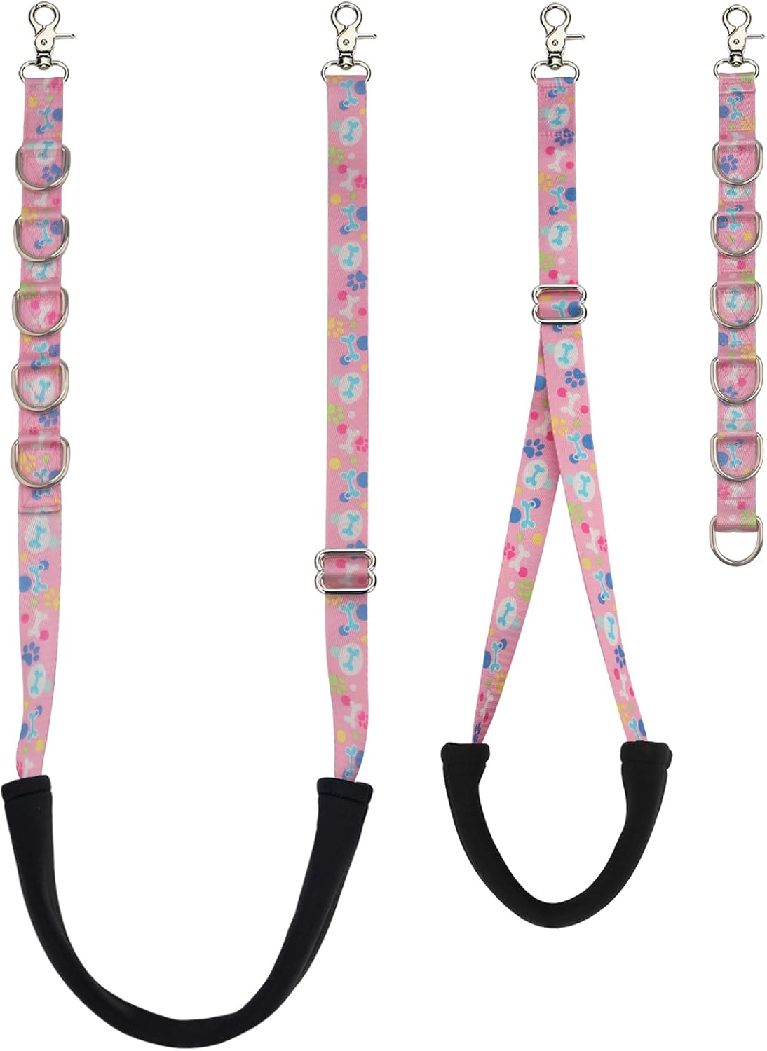 Dog Grooming Belly Straps – Adjustable Grooming Loops with Cute Paw & Bone Pattern Pet Grooming Belly Support Band Table Accessories for Small Medium Large Dogs(Light Pink)