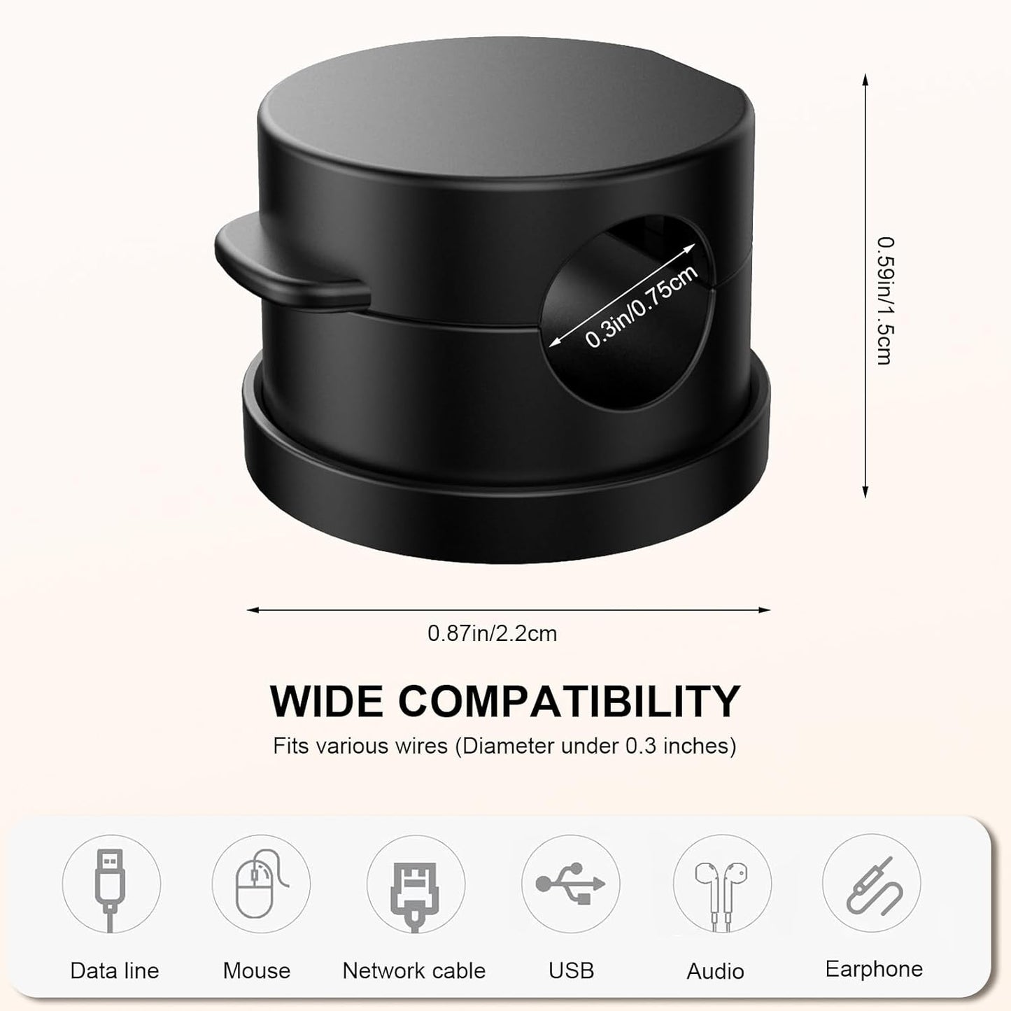 6pcs Magnetic Cord Organizer, 360° Swiveling Adhesive Cable Clips - Compact Cord Holder for Nightstand, Desk, Car, Kitchen & Home Office - Charger Holder Management Solution by MarLigavid (Black)