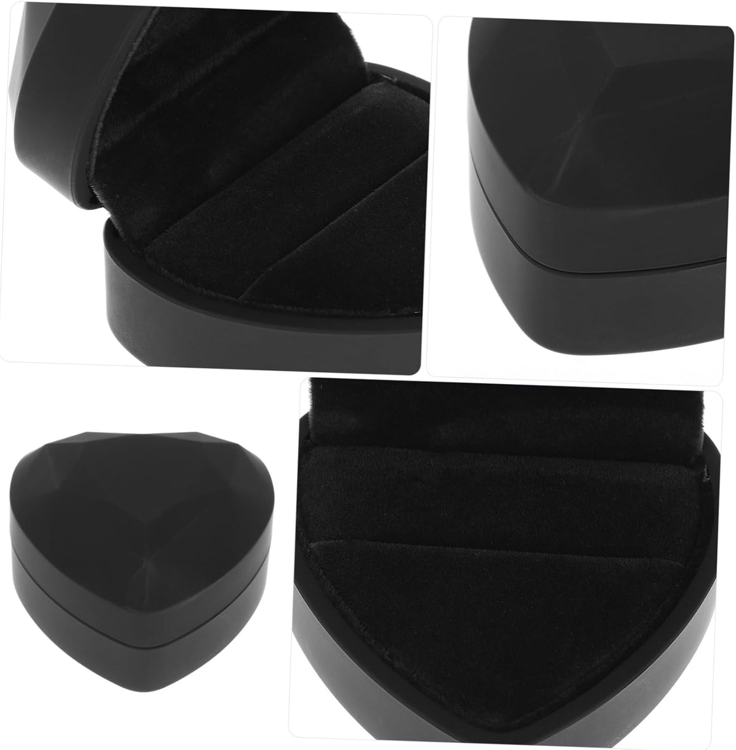 Heart Shaped Jewelry Box with LED Light Ring Case for Engagement Wedding Proposal Versatile Storage for Rings Earrings Necklaces Romantic Black Display Organizer