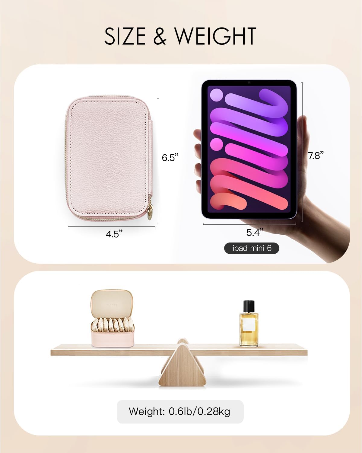 Vlando Jewelry Box with 8 Velvet Jewelry Bags Travel Jewelry Case for Women Girls Jewelry Organizer Necklace Rings Earrings Bags Gift Ideas for Christmas Birthday Bride (Pink)
