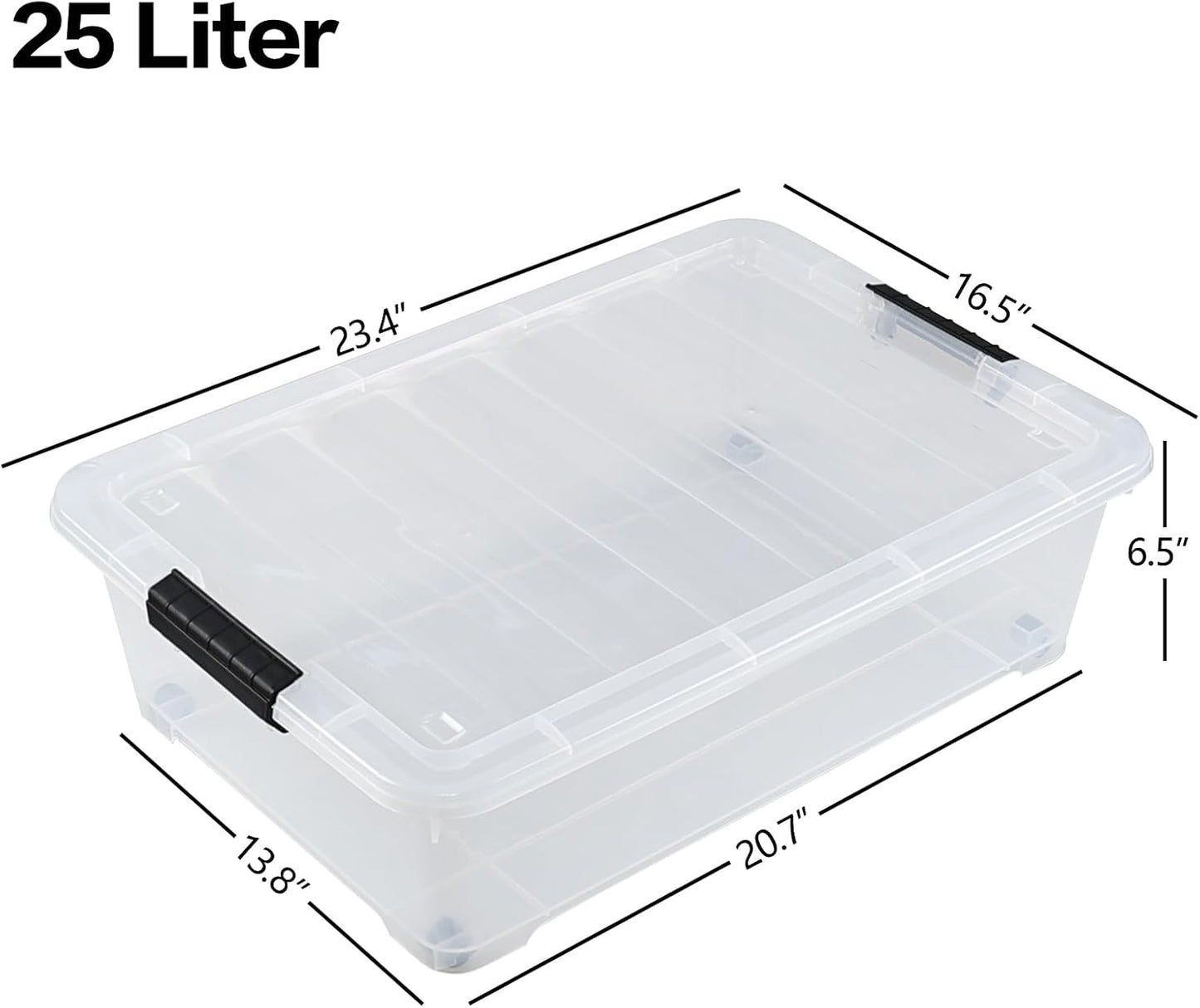 Saedy 4 Pack 25 L Under Bed Storage Box on Wheels, Plastic Lidded Storage Container Bins, F