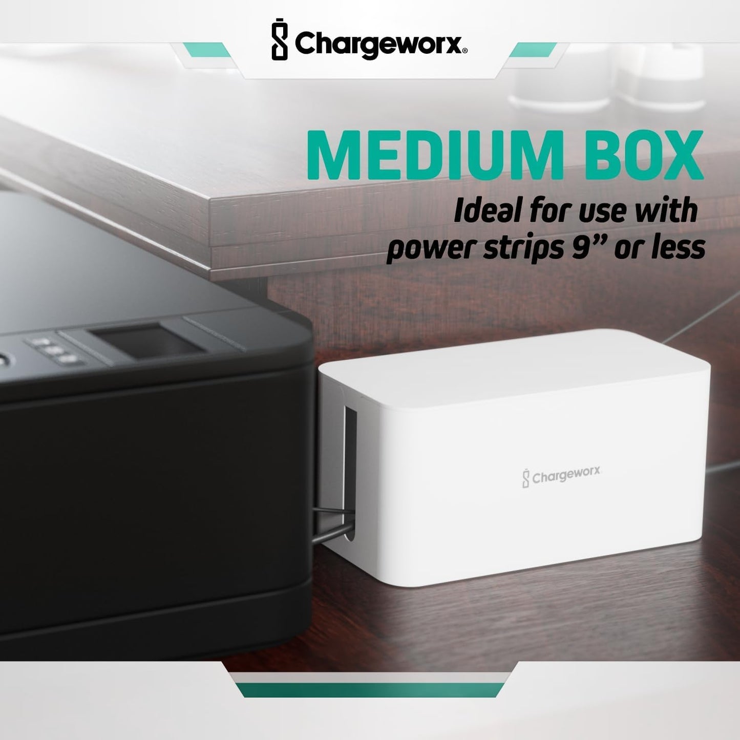ChargeWorx Cable-Management Box Set, Cord Organizer, Cable Box to Hide Surge Protectors and Power Strips, Desk and Floor Cord Management, Home Office and TV Wire Concealer, White