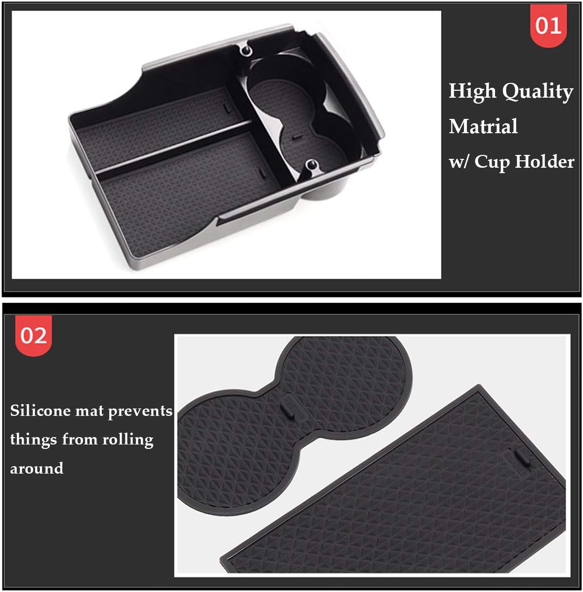 Jaronx Compatible with Tesla Model X/S Center Console Organizer, Armrest Storage Box+Cup Holder, for Tesla Model S/X Accessories 2016 2017 2018 2019 2020 2021