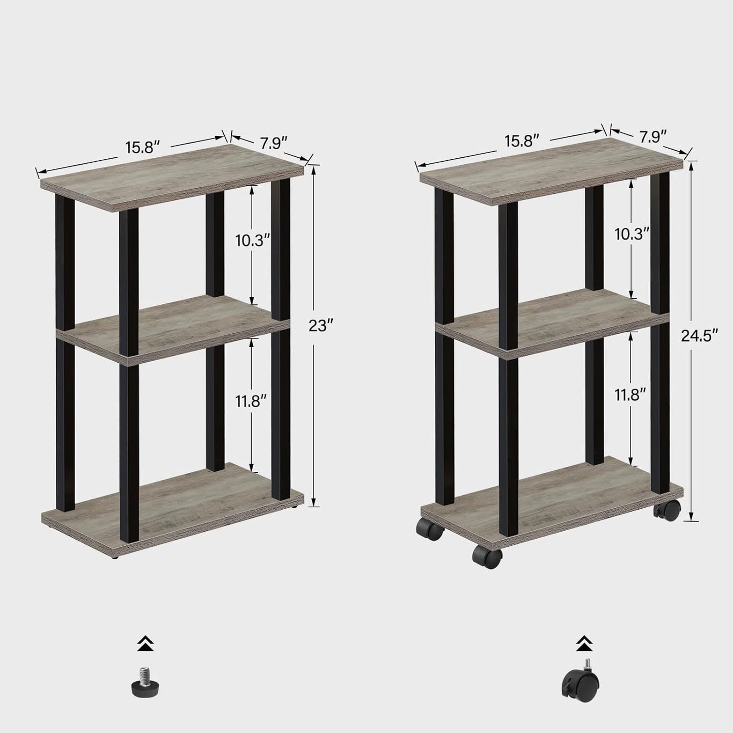 TUTOTAK Small Side Table, Narrow End Table, Bedside Table, Set of 2, Couch Side Table with Wheels for Living Room or Bedroom, Greige TB01BG0612