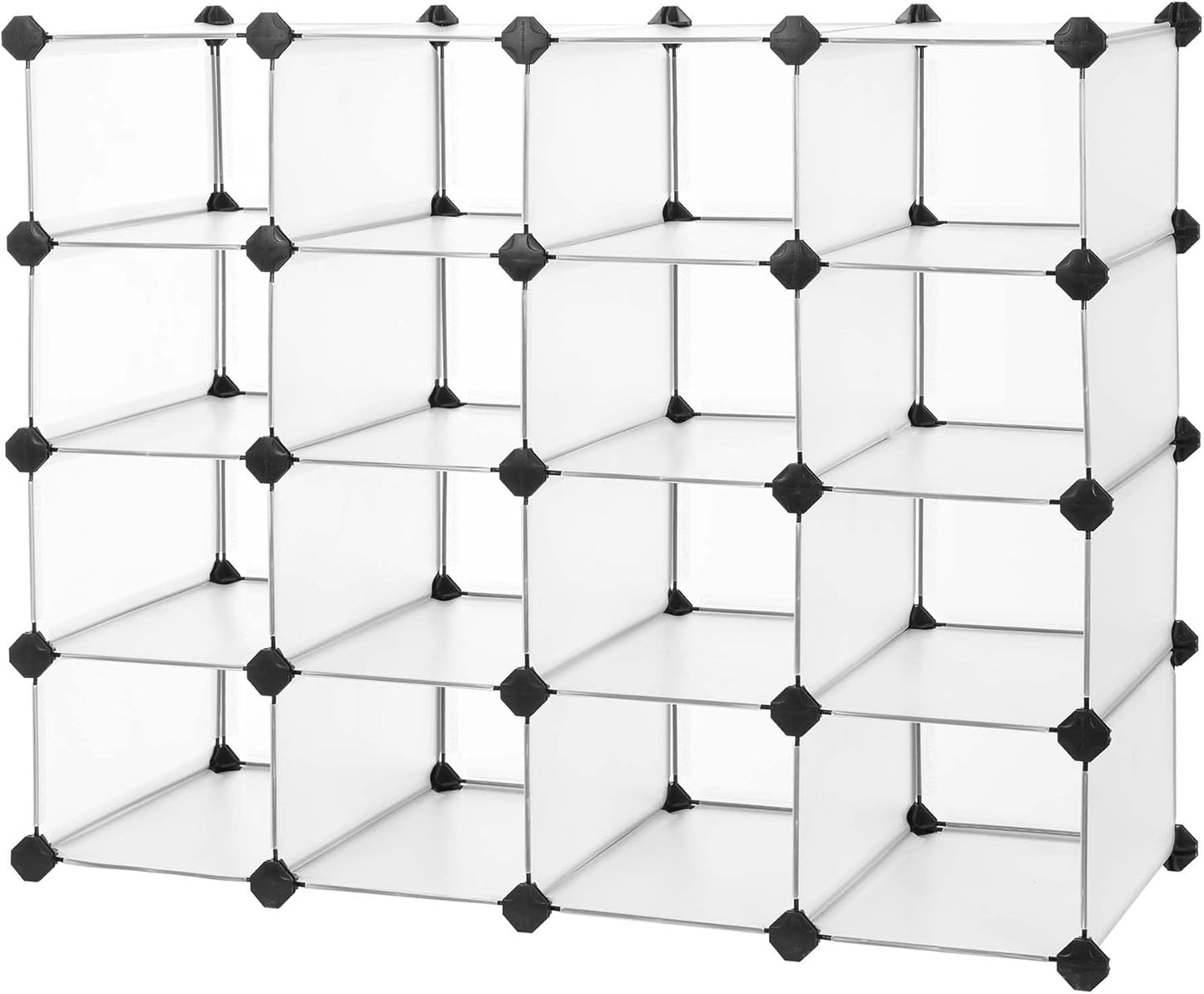 SONGMICS Shoe Rack with 16 Cubes, Interlocking Plastic Shoe Organizer, DIY Storage Cabinet for Closet Entryway Bedroom Garage, Space Saving Design, 12 x 35.1 x 27.2 Inches, Transparent ULPC445W02