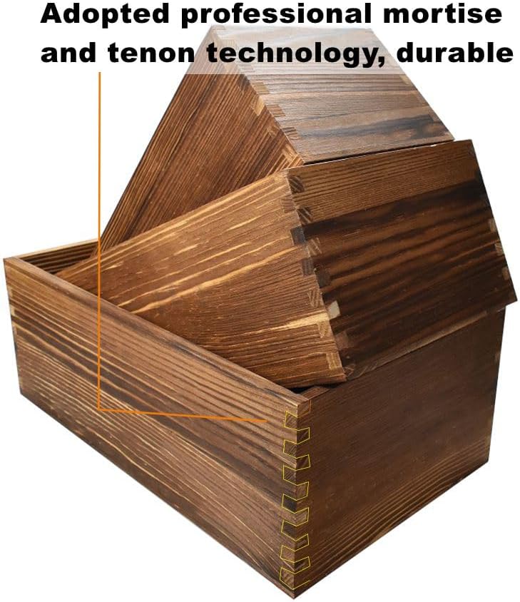 Decorative Nesting Wooden Crates Burnt Umber Stained Rustic Crate Boxes Wood Pallet Bin Storage Boxes for Decorative Display Kitchen Storage Arts & Crafts Set of 3