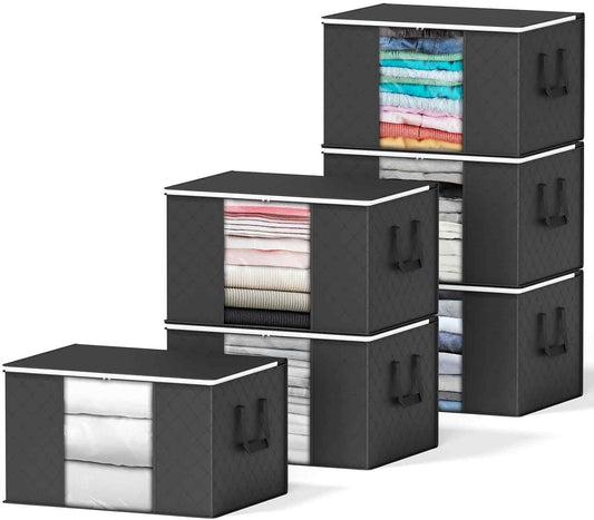 SpaceAid 6 Pack 90L Clothing Storage Bags, Heavy Duty Closet Storage Bins, Extra Large Moving bags, Storage Containers for Clothes, Blankets, Comforters, and Pillows - Black