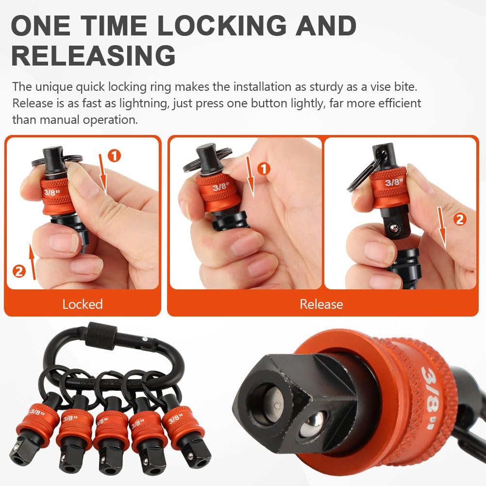 5Pcs Socket Holder Key Chain, 3/8" Drive Socket Organizer Keychain Quick Release Design with Carabiner, Impact Wrench Accessories for Lineman, Electricians, Construction Crews(SIZE:3/8 Inch)
