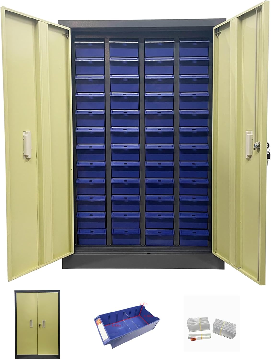INTSUPERMAI Parts Cabinet 48 Drawers with Door Component Storage Parts Drawers Cabinet Tool for Screws, Nails, Beads,Nuts Blue Drawers