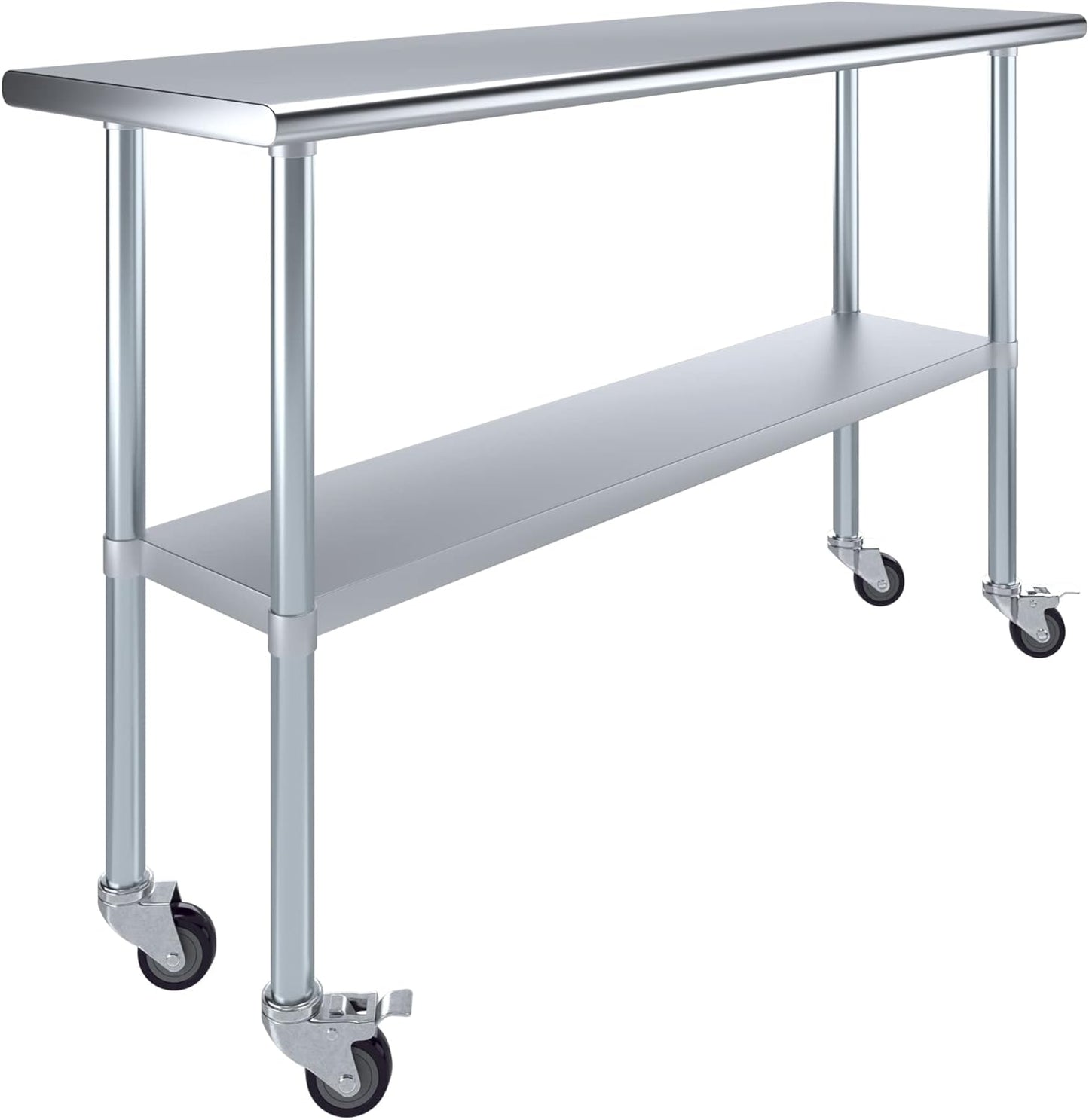 AmGood 18" x 60" Stainless Steel Work Table with Casters | Heavy Duty Metal Utility Table On Wheels | Kitchen Island Cart