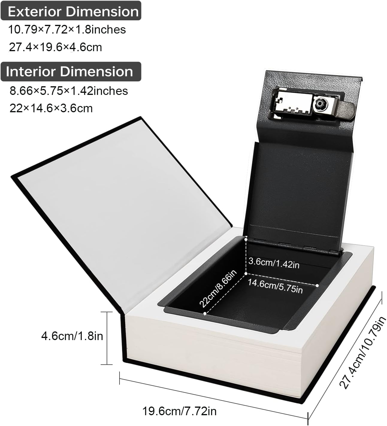 Leather Book Safe (Size 10.79"×7.72"×1.97") Real Paper Secret for Jewelry, Money and Cash, Diversion Book Safe,Hollow with Hidden, Combination Lock (L, Bible-Combination)