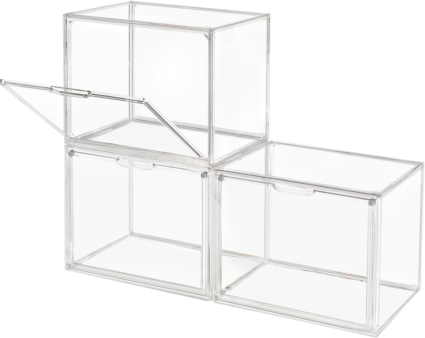 Clear Stackable Plastic Storage Bins with Magnetic Lid, Dustproof Book & Cosmetic Display Cases, Large Figures Collectibles Showcase, Shoe Box, Protection Organizer (Clear-L-3 Pack)