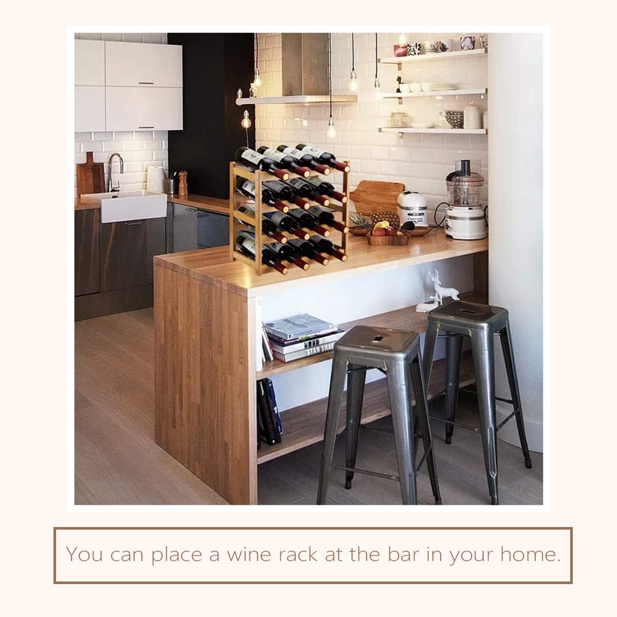 Bamboo Wine Rack, Sturdy and Durable Countertop Wine Storage Cabinet Shelf for Pantry - 4 Tiers 16 Bottle Wine Rack